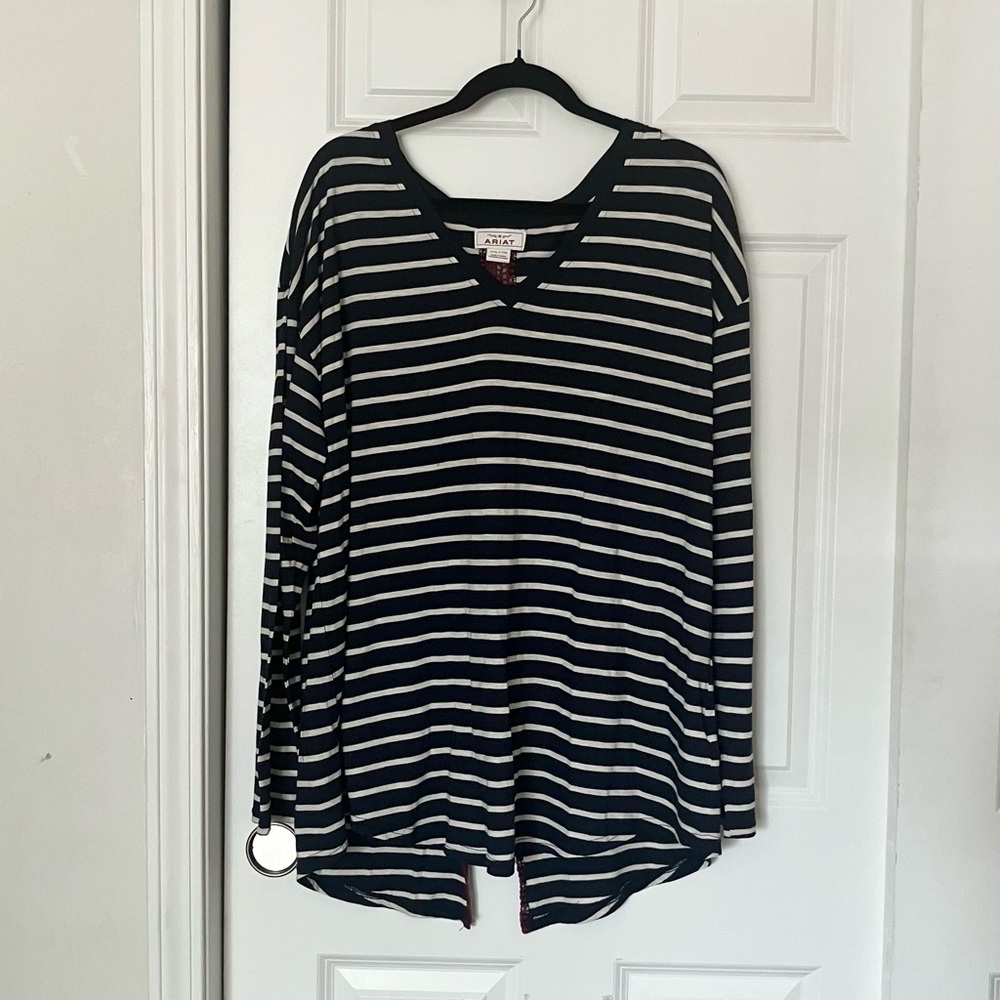 Ariat Lace‎ Striped Shirt XXL Long Sleeve V Neckline